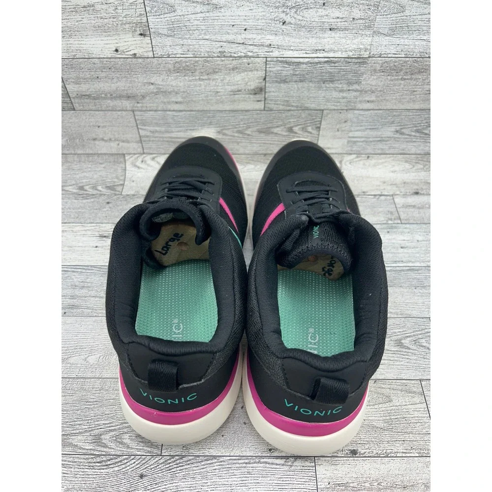 Vionic Jolisa Women Walking Shoes Black Pink Teal Mesh Lace Up Sneakers Size 12